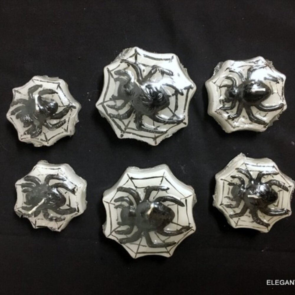 Halloween Spider Floating Candle Set of 6 Party Decor Black White Web Shaped